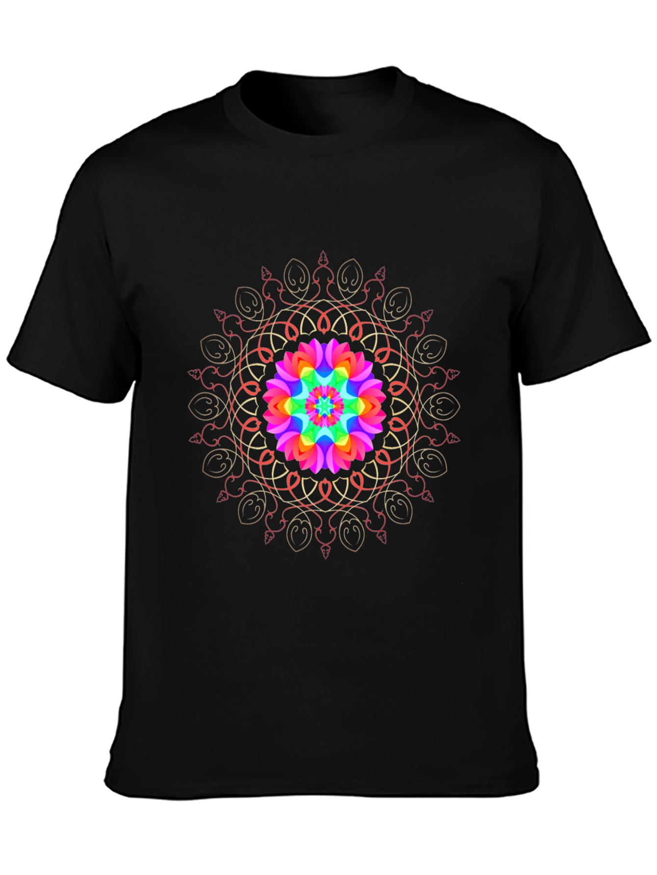 Rainbow Mandala Black T-Shirt
