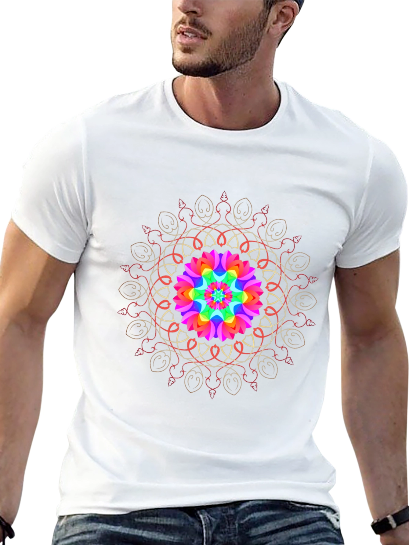 Rainbow Mandala Black T-Shirt