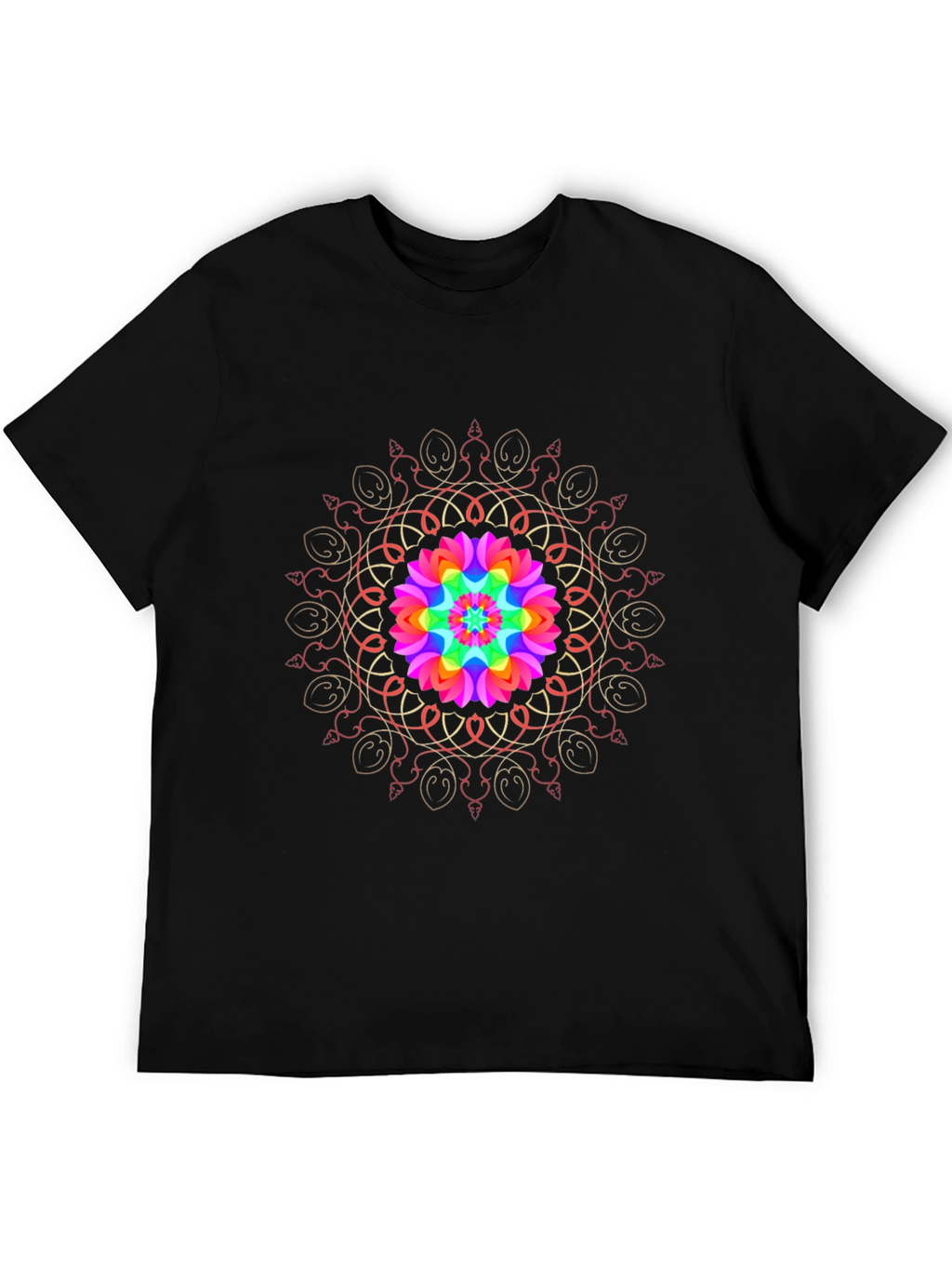 Rainbow Mandala Black T-Shirt