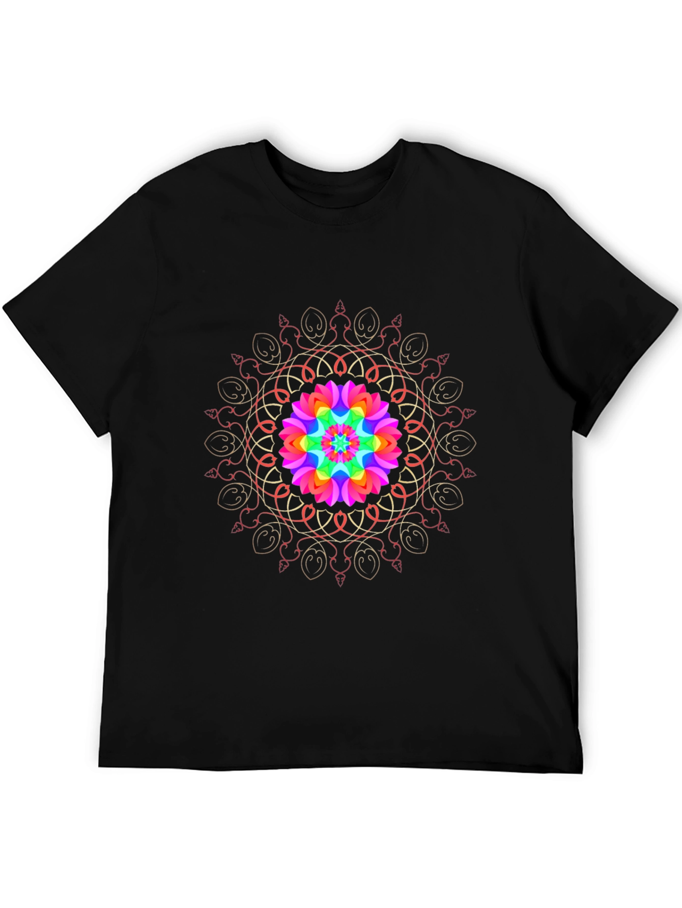 Rainbow Mandala Black T-Shirt