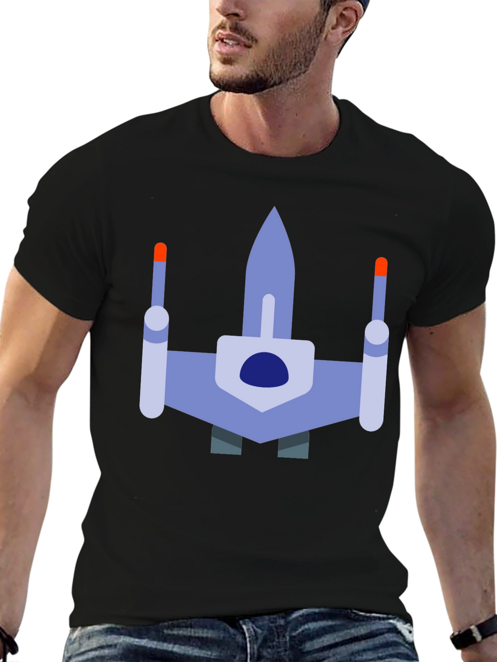 Retro Spaceship Graphic T-Shirt - Black