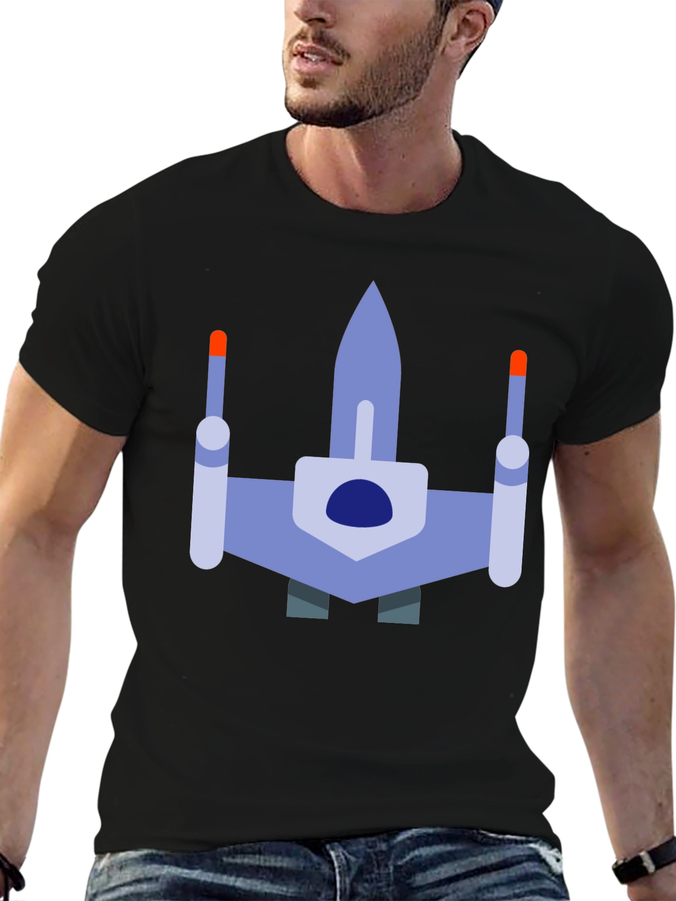 Retro Spaceship Graphic T-Shirt - Black