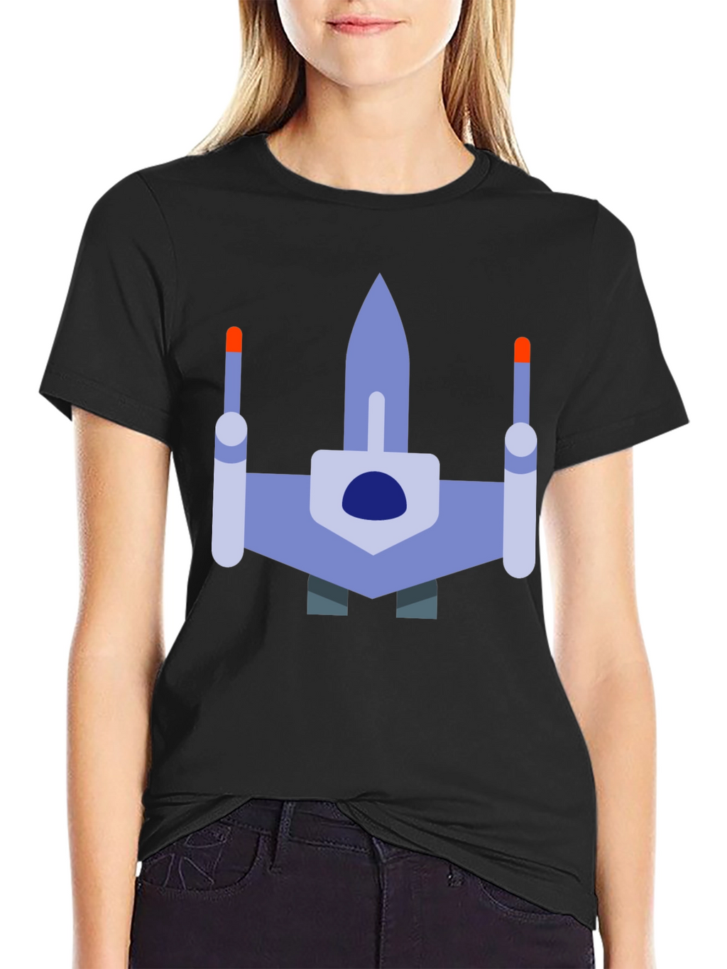 Retro Spaceship Graphic T-Shirt - Black