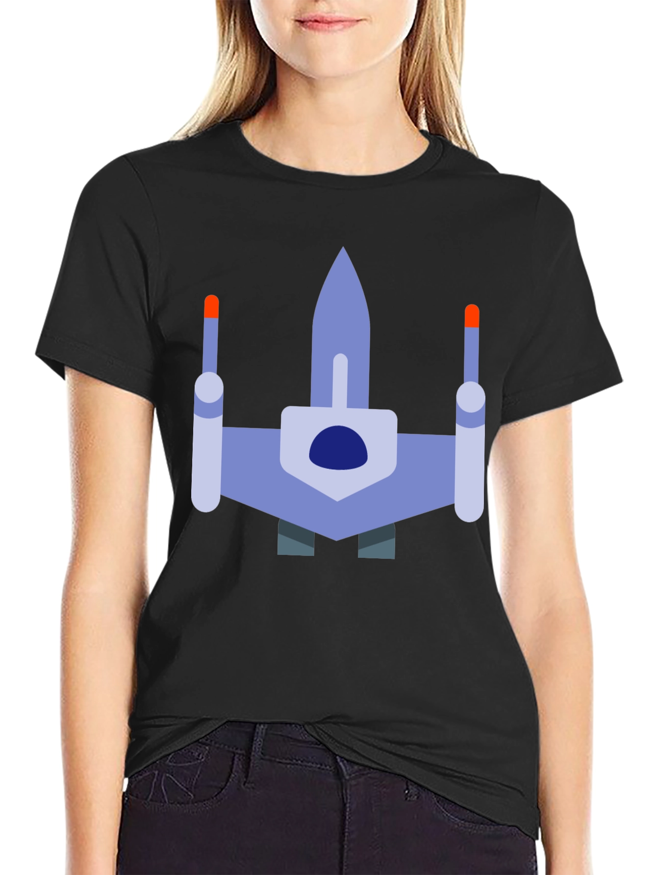 Retro Spaceship Graphic T-Shirt - Black