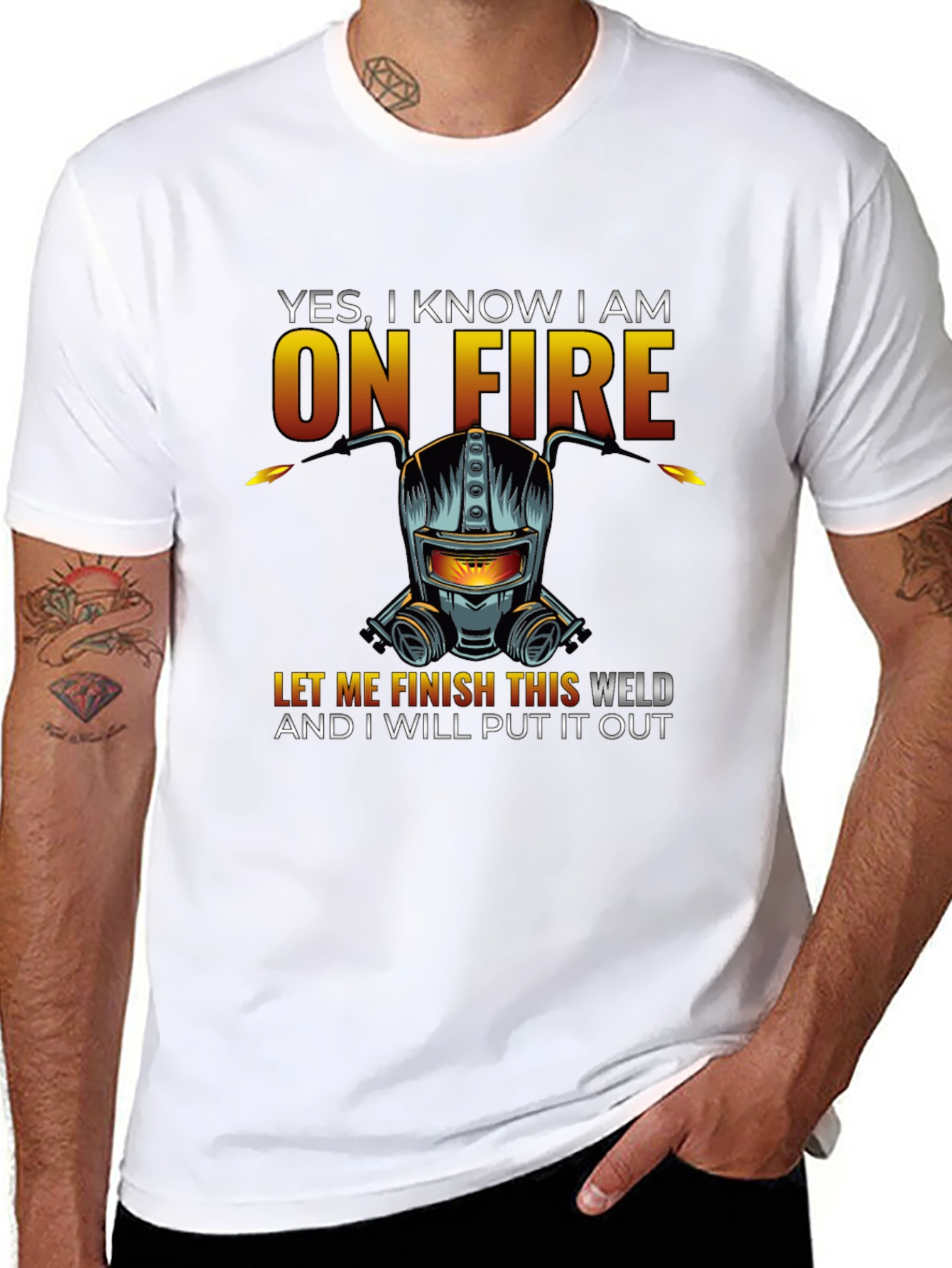 Welder On Fire Graphic Tee - Funny Welding T-Shirt