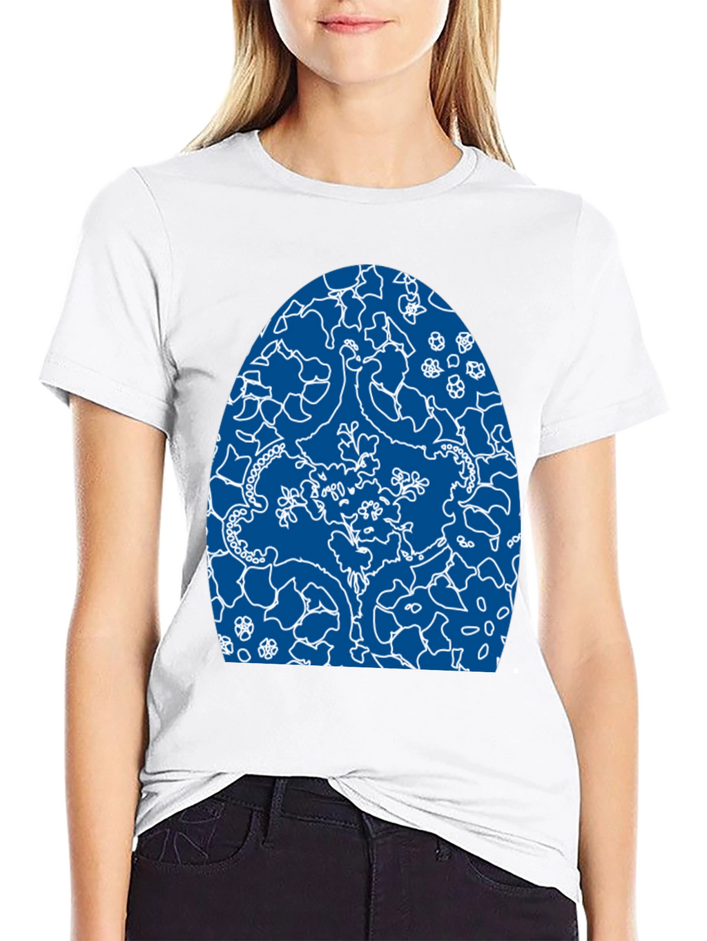Abstract Blue & White Design Black T-Shirt
