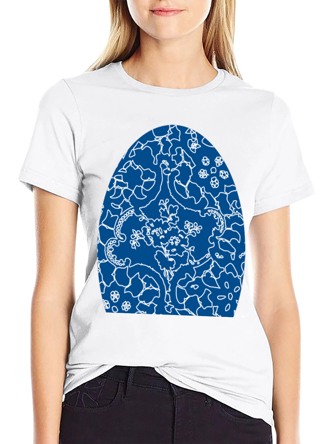 Abstract Blue & White Design Black T-Shirt
