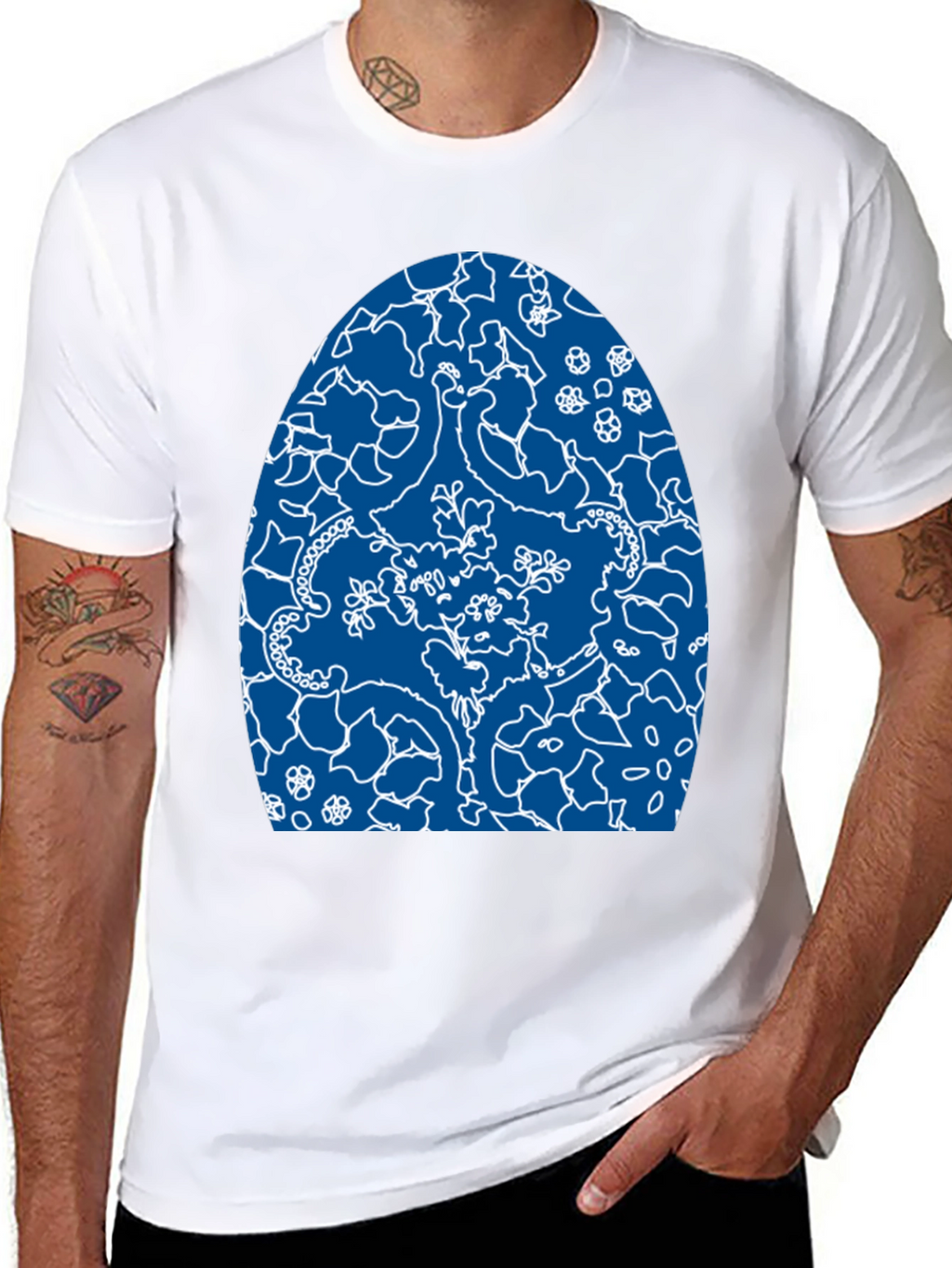 Abstract Blue & White Design Black T-Shirt