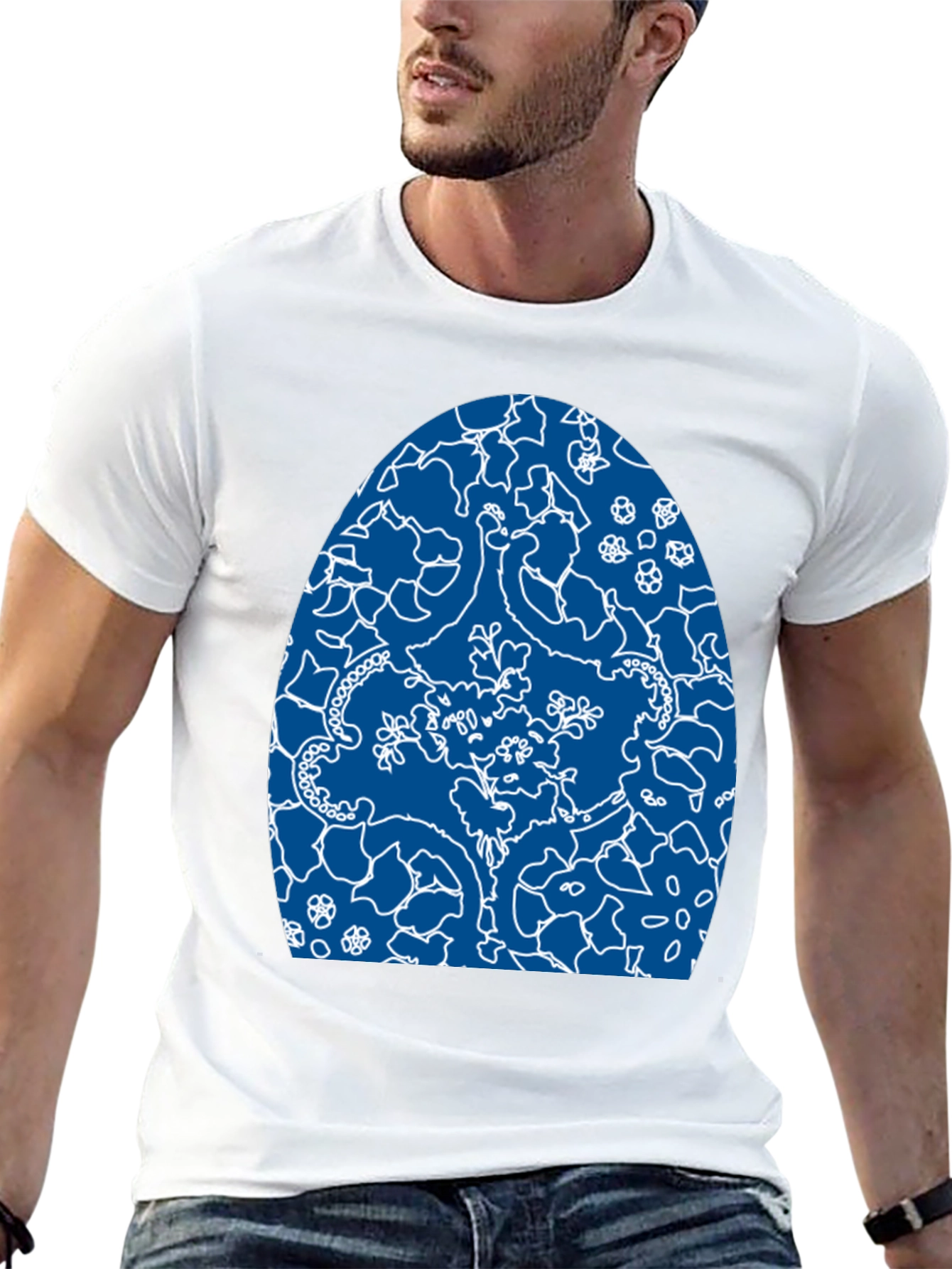 Abstract Blue & White Design Black T-Shirt