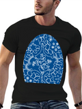Abstract Blue & White Design Black T-Shirt