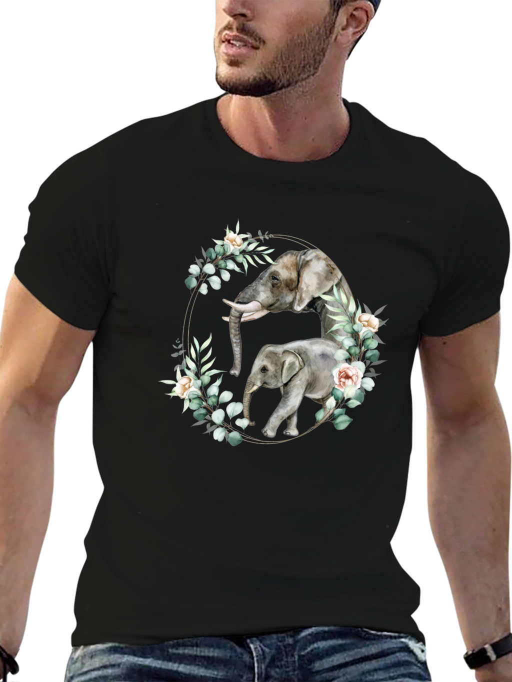 Elephant Floral Wreath Graphic Tee