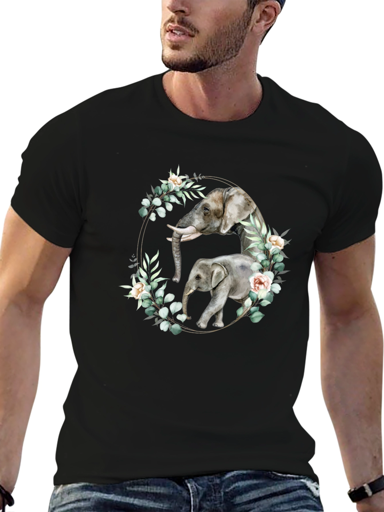 Elephant Floral Wreath Graphic Tee