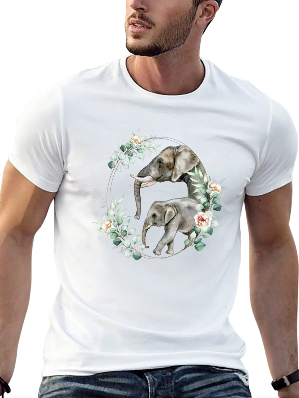 Elephant Floral Wreath Graphic Tee