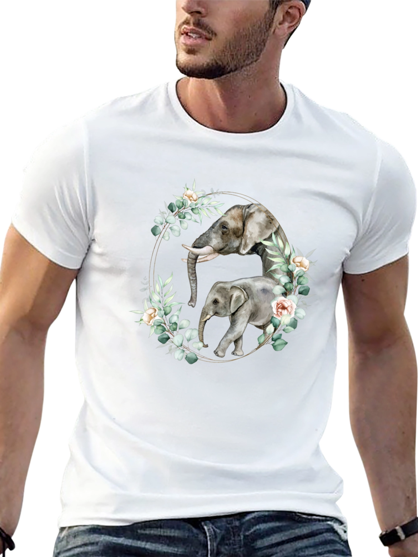 Elephant Floral Wreath Graphic Tee