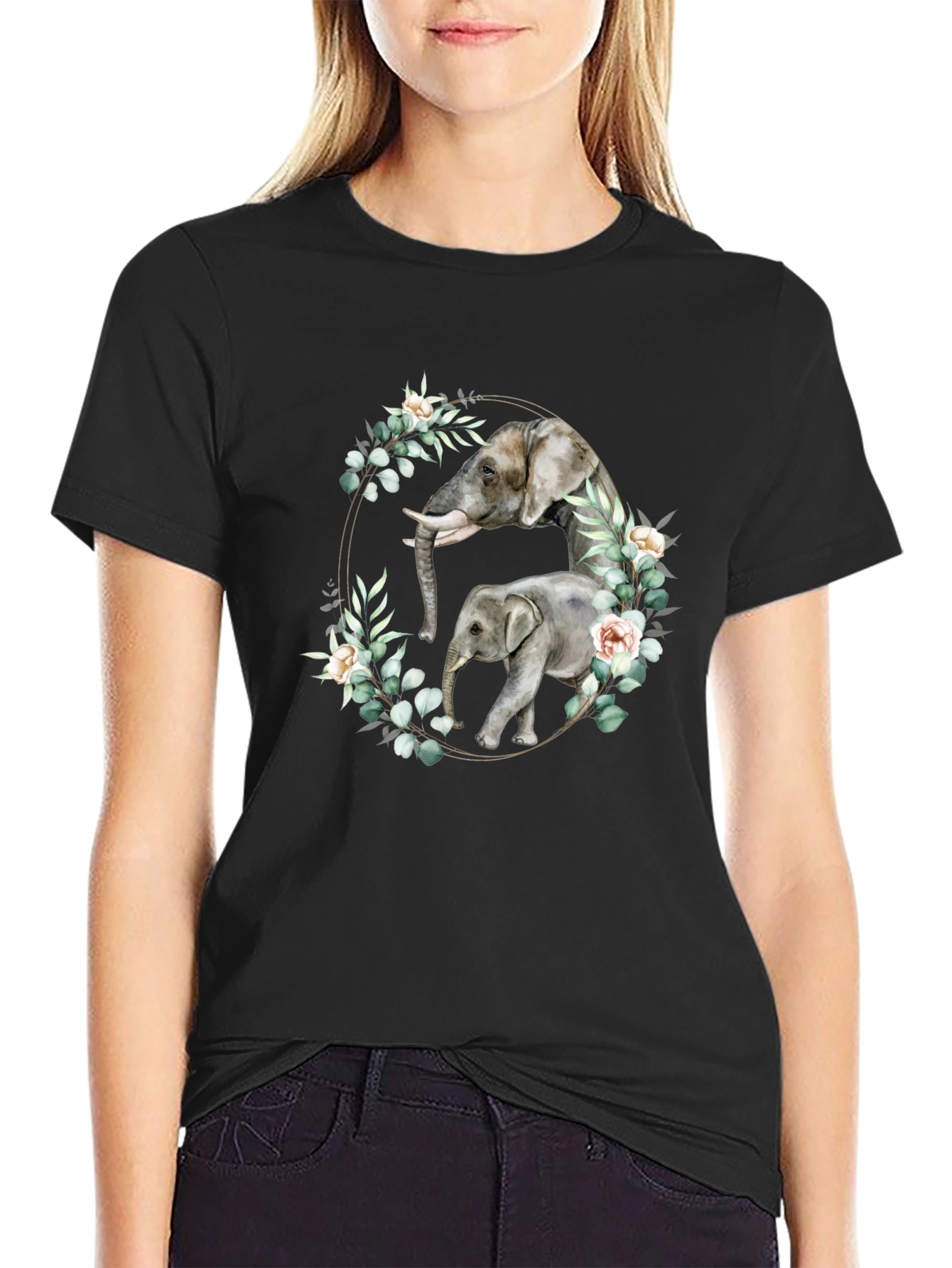 Elephant Floral Wreath Graphic Tee