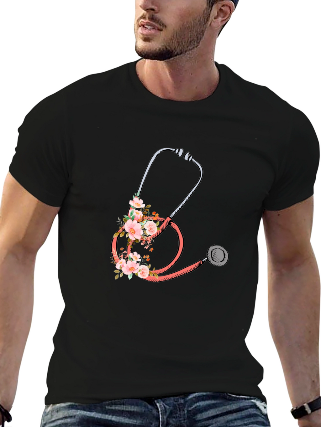 Floral Stethoscope Graphic Tee - Medical Apparel