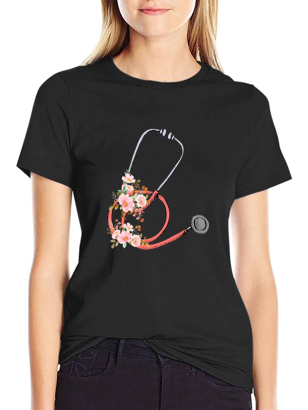 Floral Stethoscope Graphic Tee - Medical Apparel