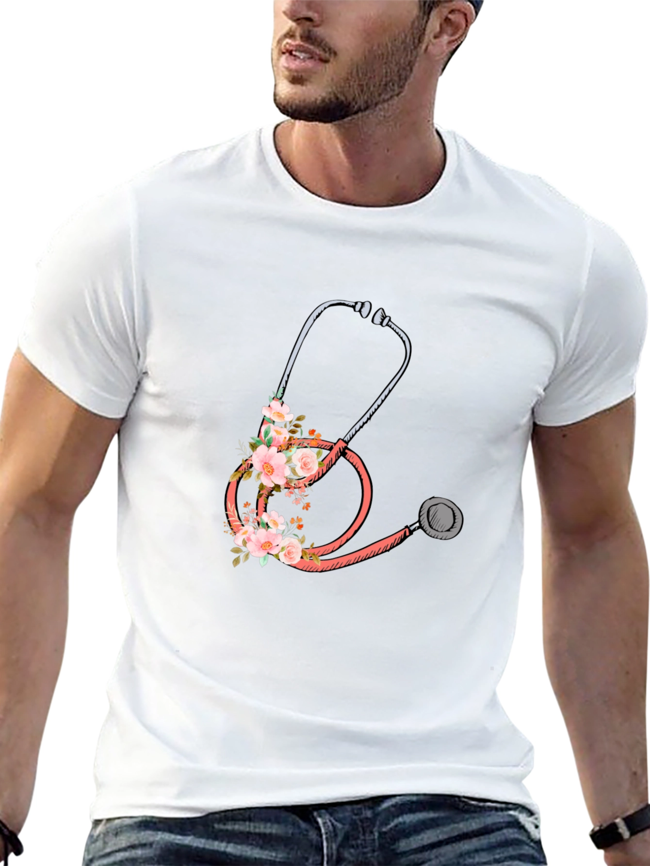 Floral Stethoscope Graphic Tee - Medical Apparel