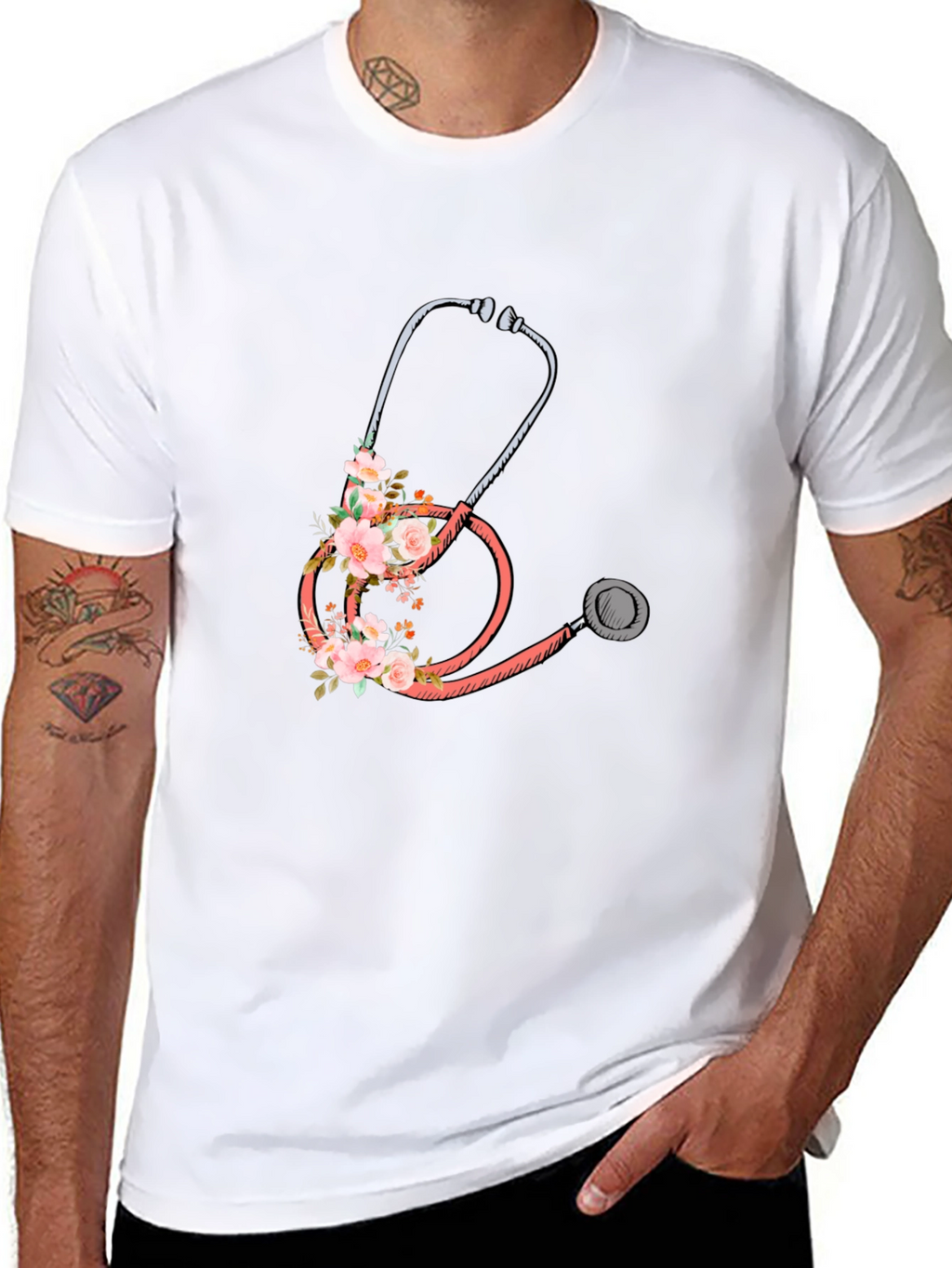 Floral Stethoscope Graphic Tee - Medical Apparel
