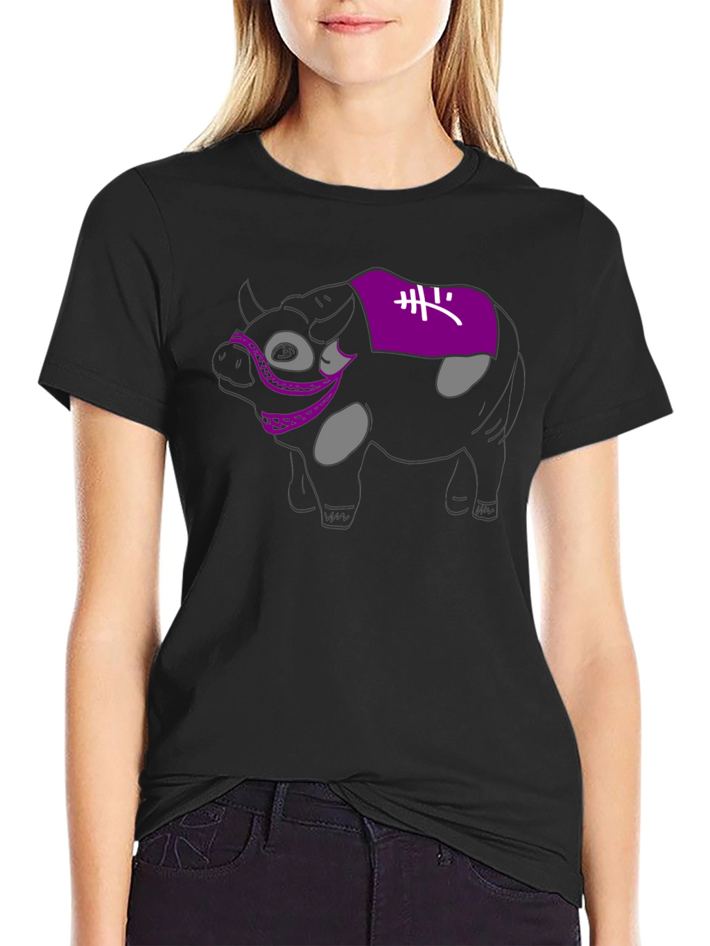 Novelty Cow Graphic Black T-Shirt