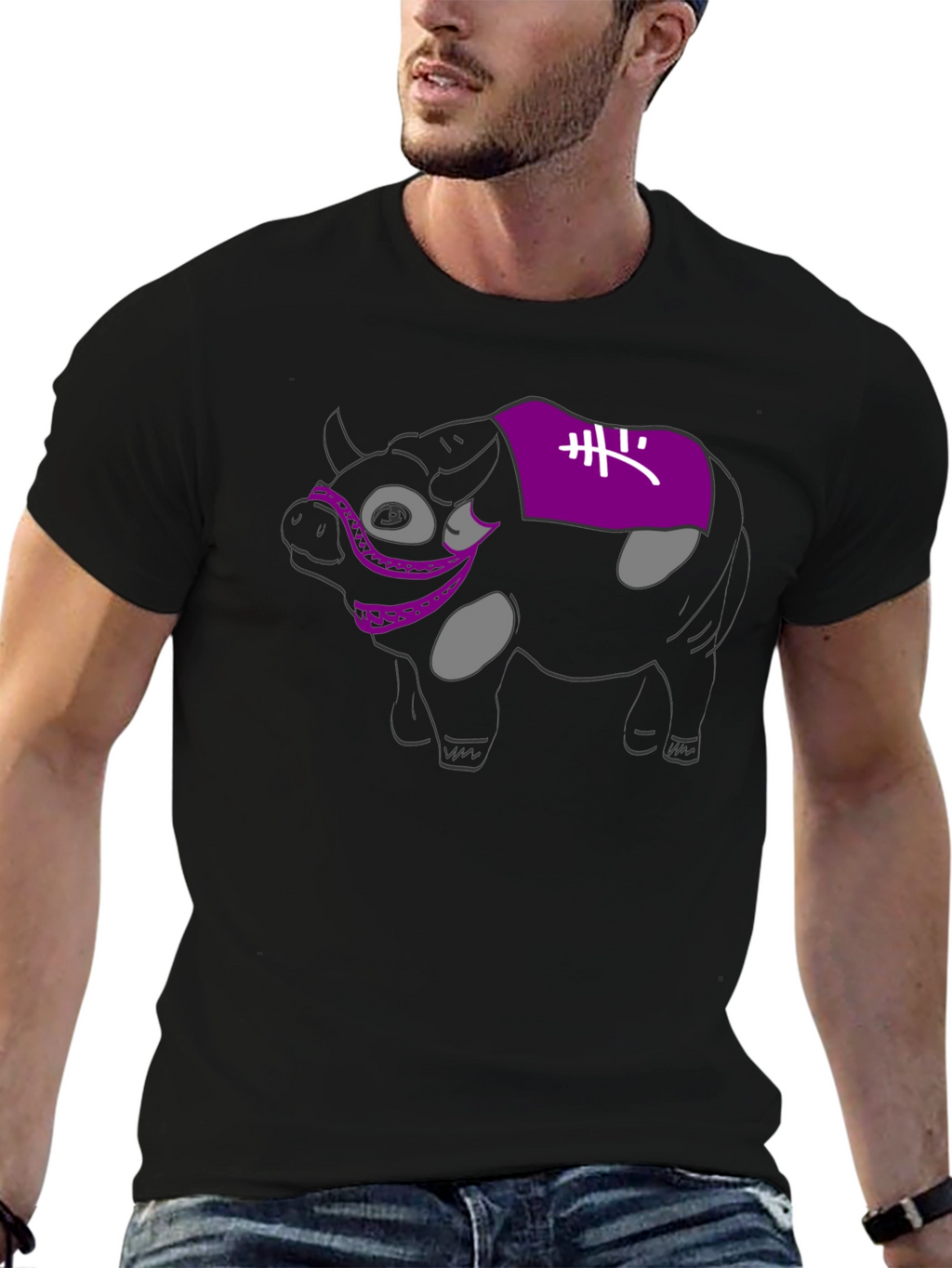 Novelty Cow Graphic Black T-Shirt