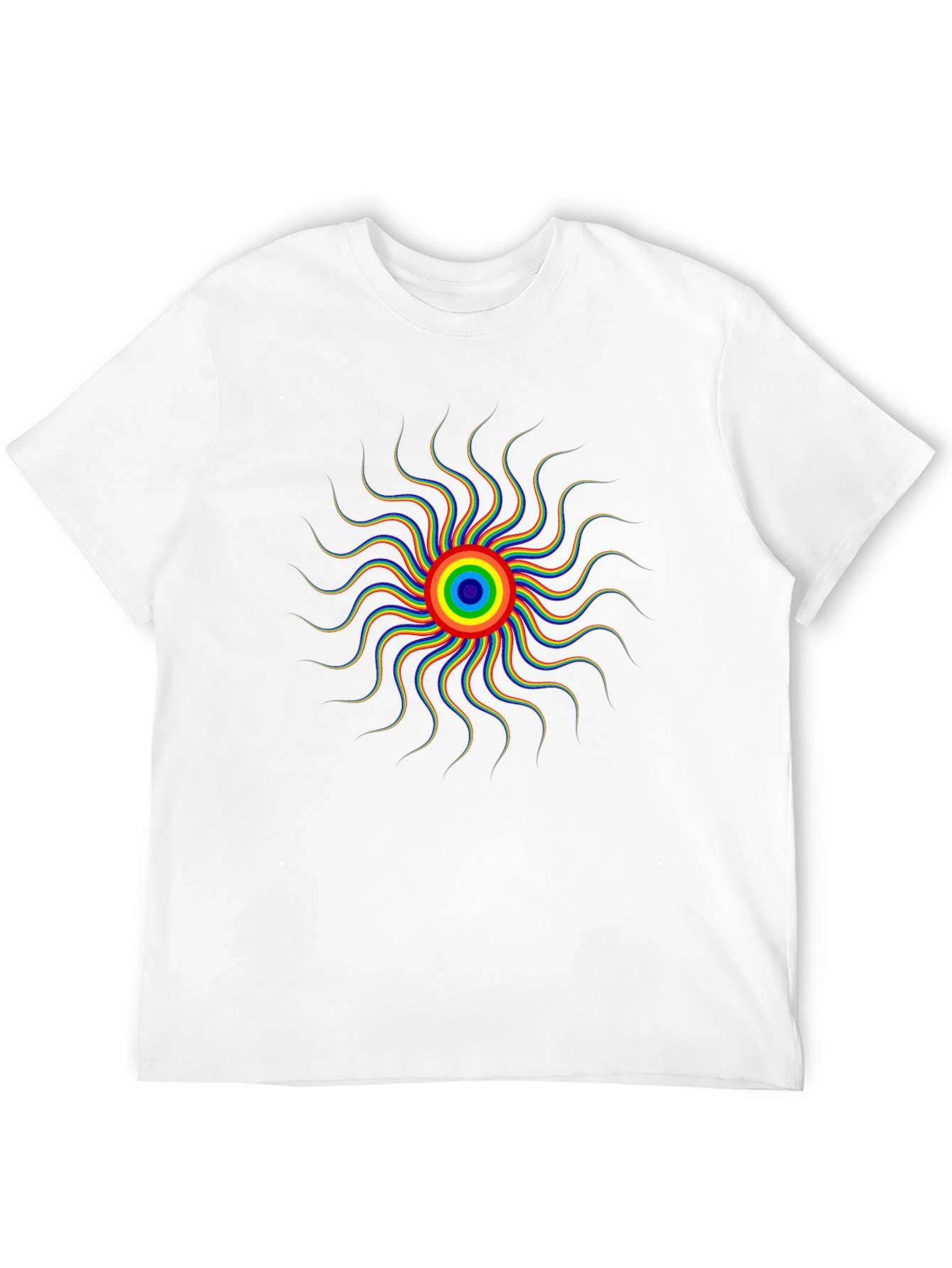 Psychedelic Rainbow Sun Graphic Tee - Black Cotton T-Shirt
