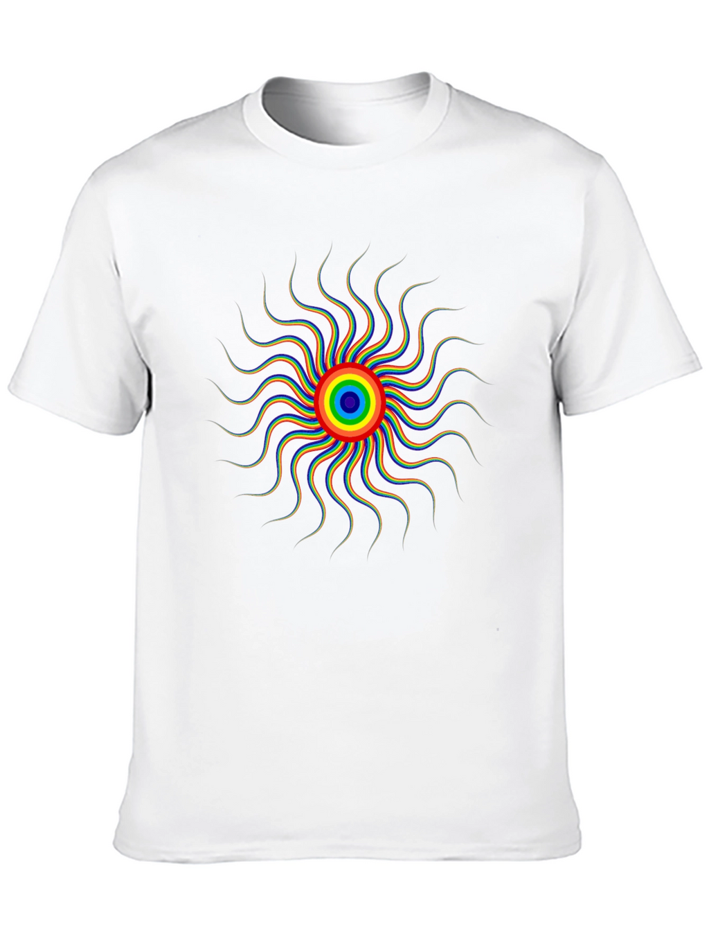 Psychedelic Rainbow Sun Graphic Tee - Black Cotton T-Shirt