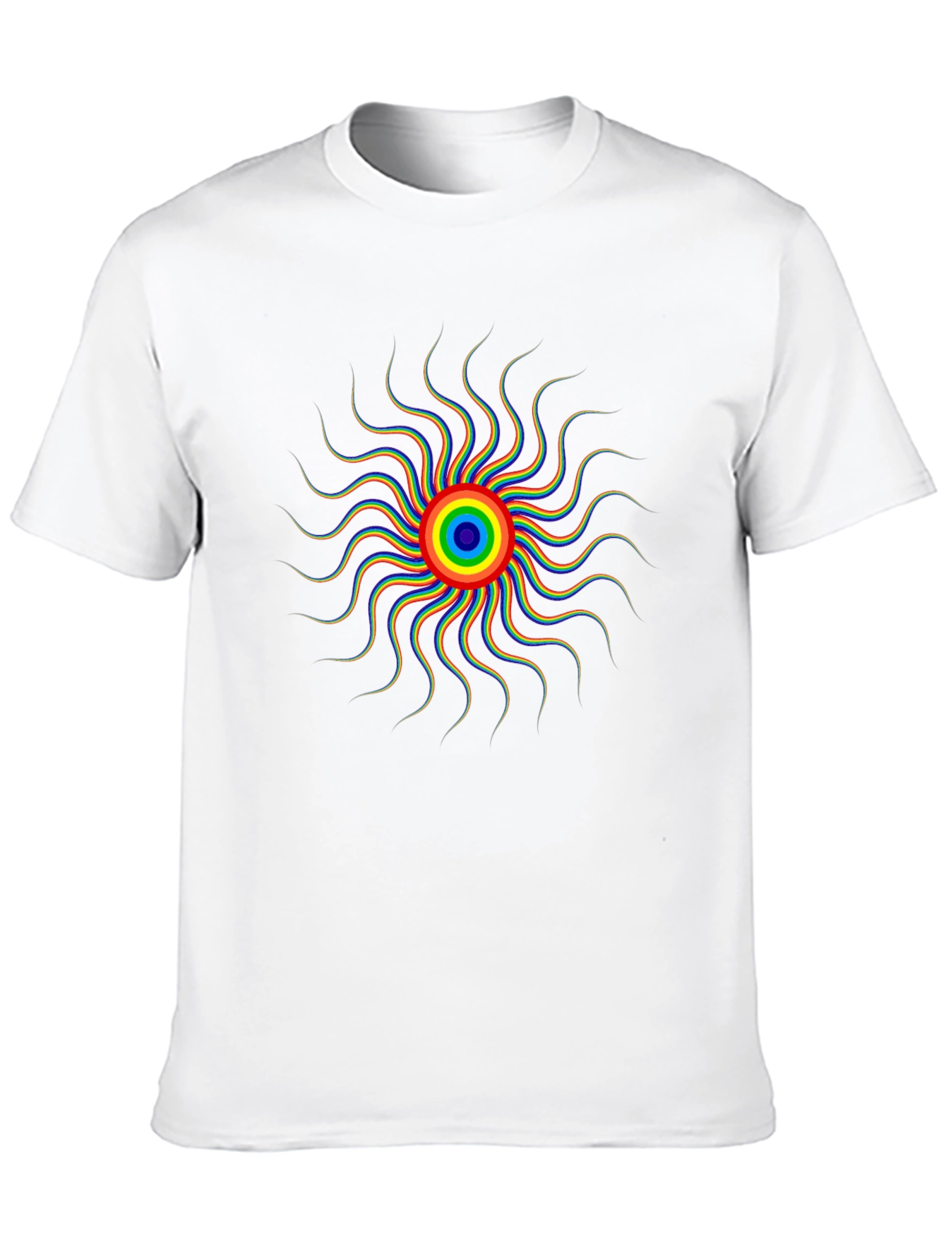 Psychedelic Rainbow Sun Graphic Tee - Black Cotton T-Shirt