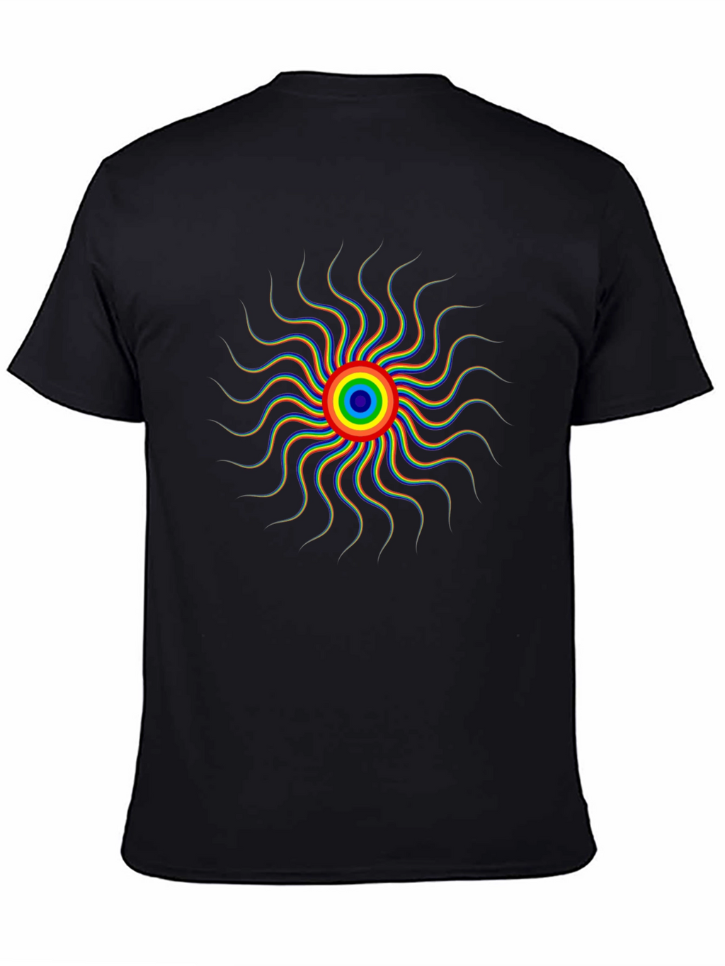Psychedelic Rainbow Sun Graphic Tee - Black Cotton T-Shirt
