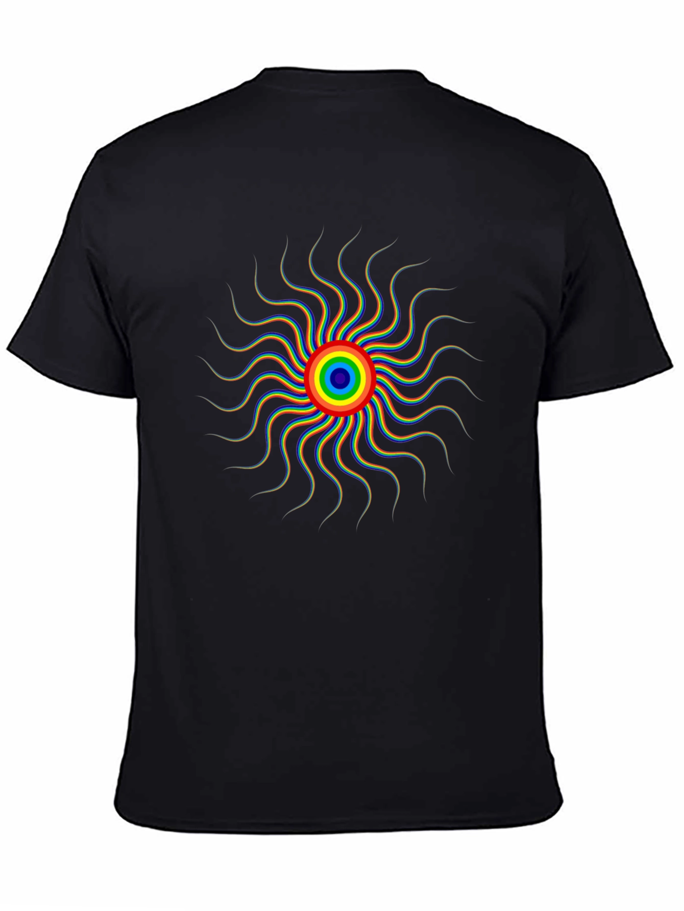 Psychedelic Rainbow Sun Graphic Tee - Black Cotton T-Shirt