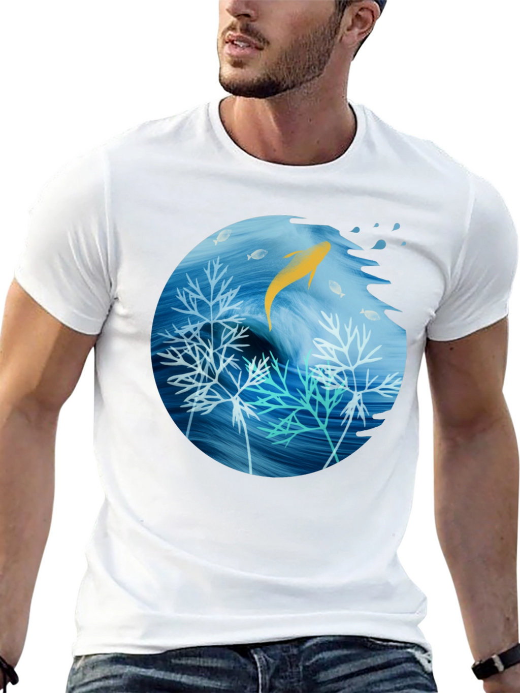 Aquatic Life Graphic Black T-Shirt