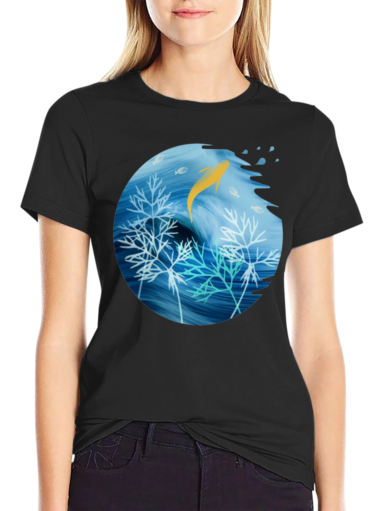 Aquatic Life Graphic Black T-Shirt