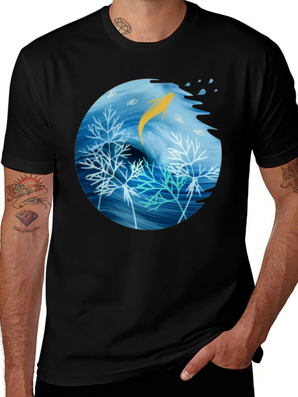 Aquatic Life Graphic Black T-Shirt