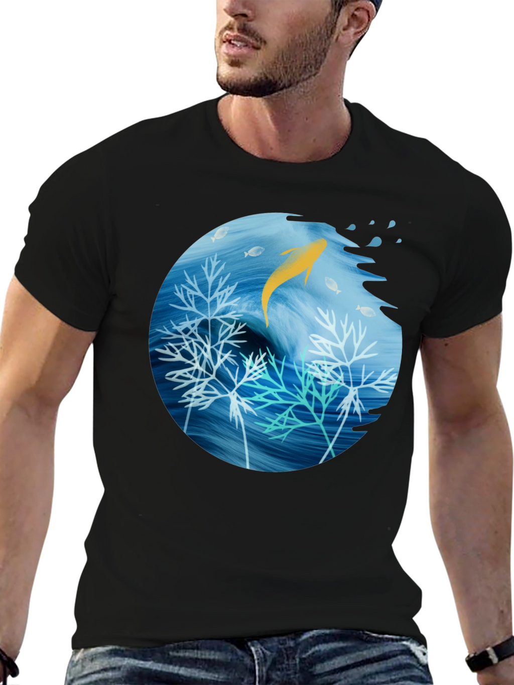 Aquatic Life Graphic Black T-Shirt