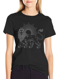 Lion & Sun Graphic Tee - Black Cotton T-Shirt