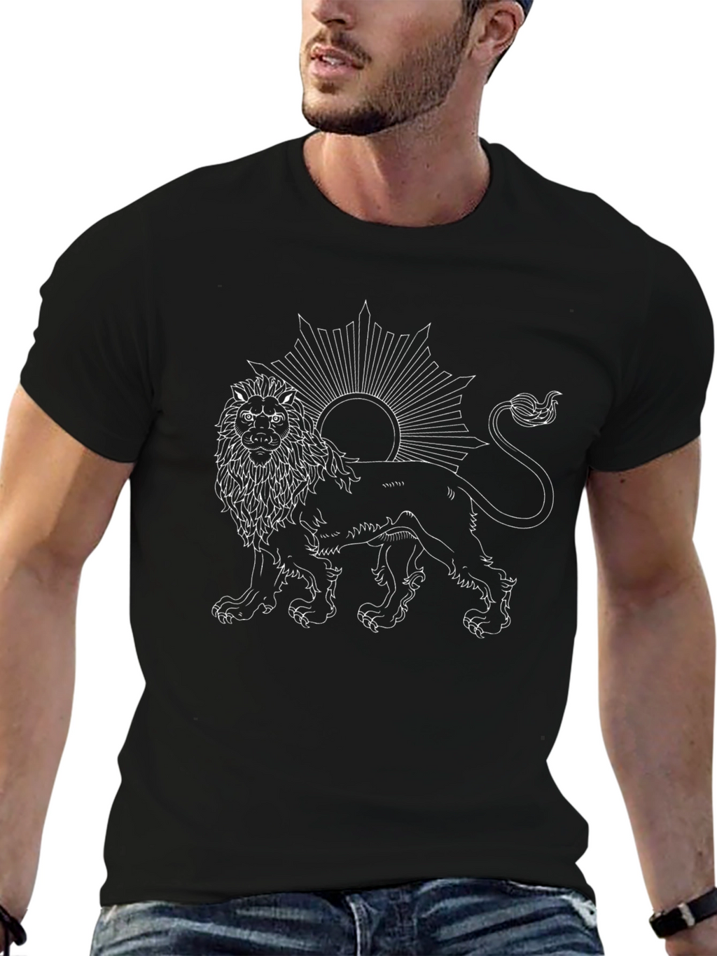 Lion & Sun Graphic Tee - Black Cotton T-Shirt