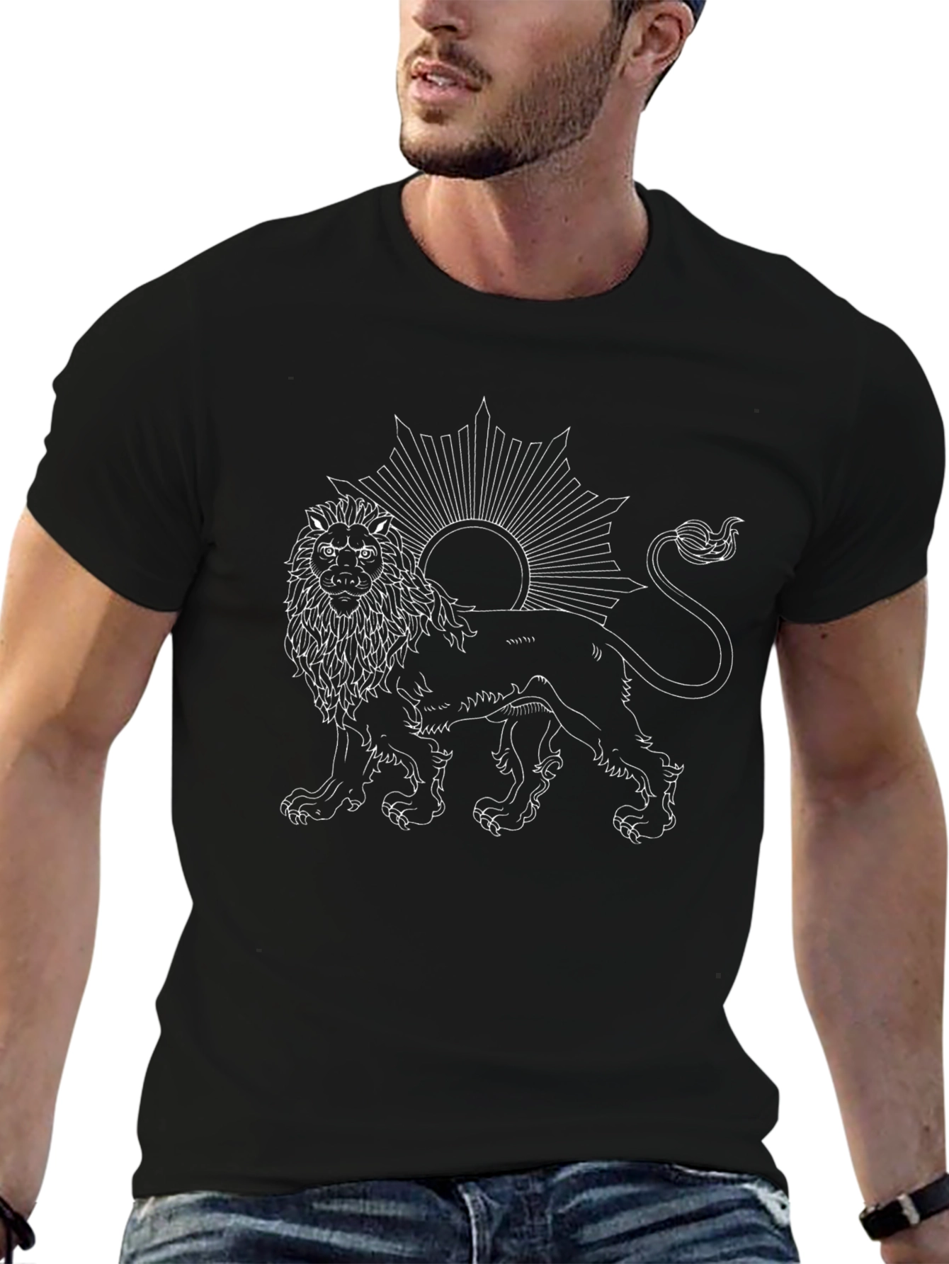 Lion & Sun Graphic Tee - Black Cotton T-Shirt
