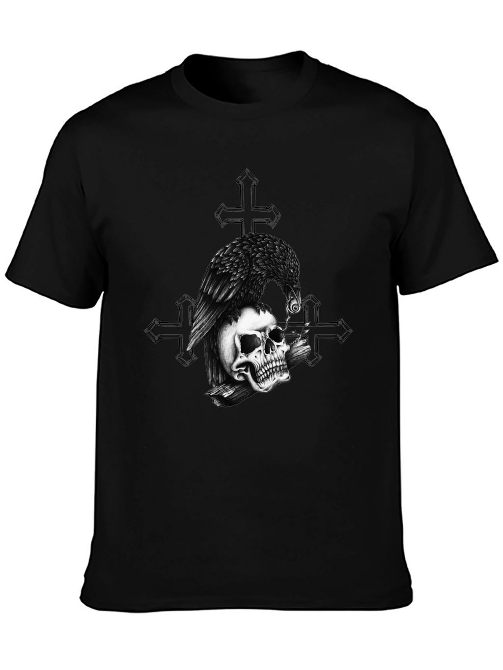 Raven on Skull Graphic Print Tee