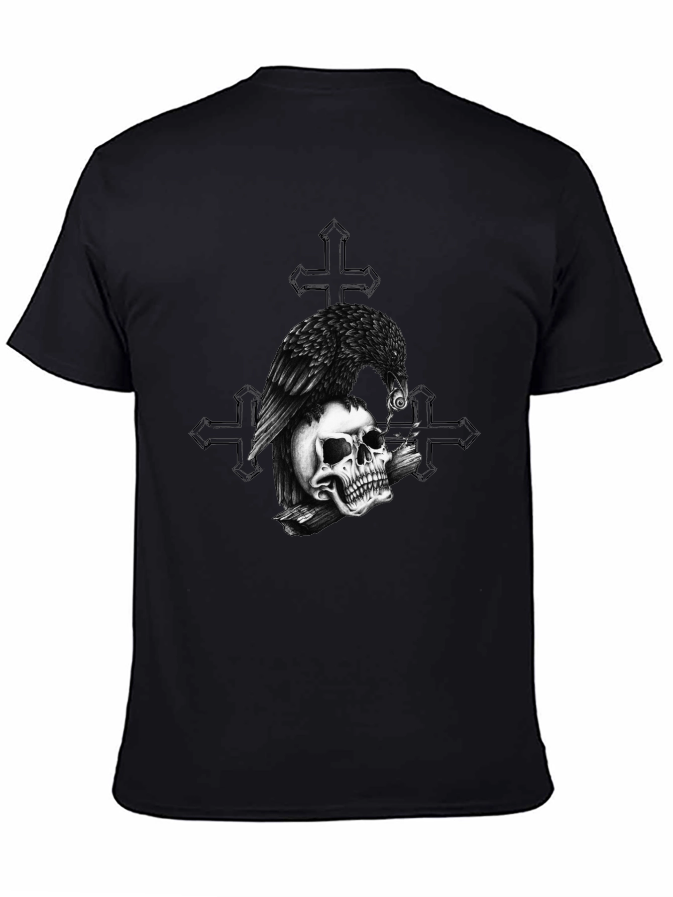 Raven on Skull Graphic Print Tee