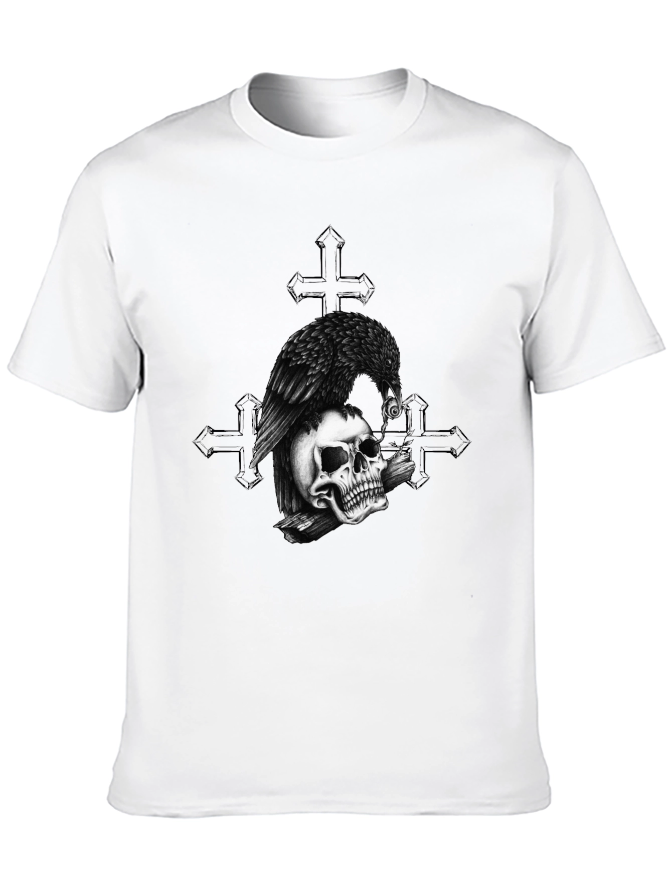 Raven on Skull Graphic Print Tee