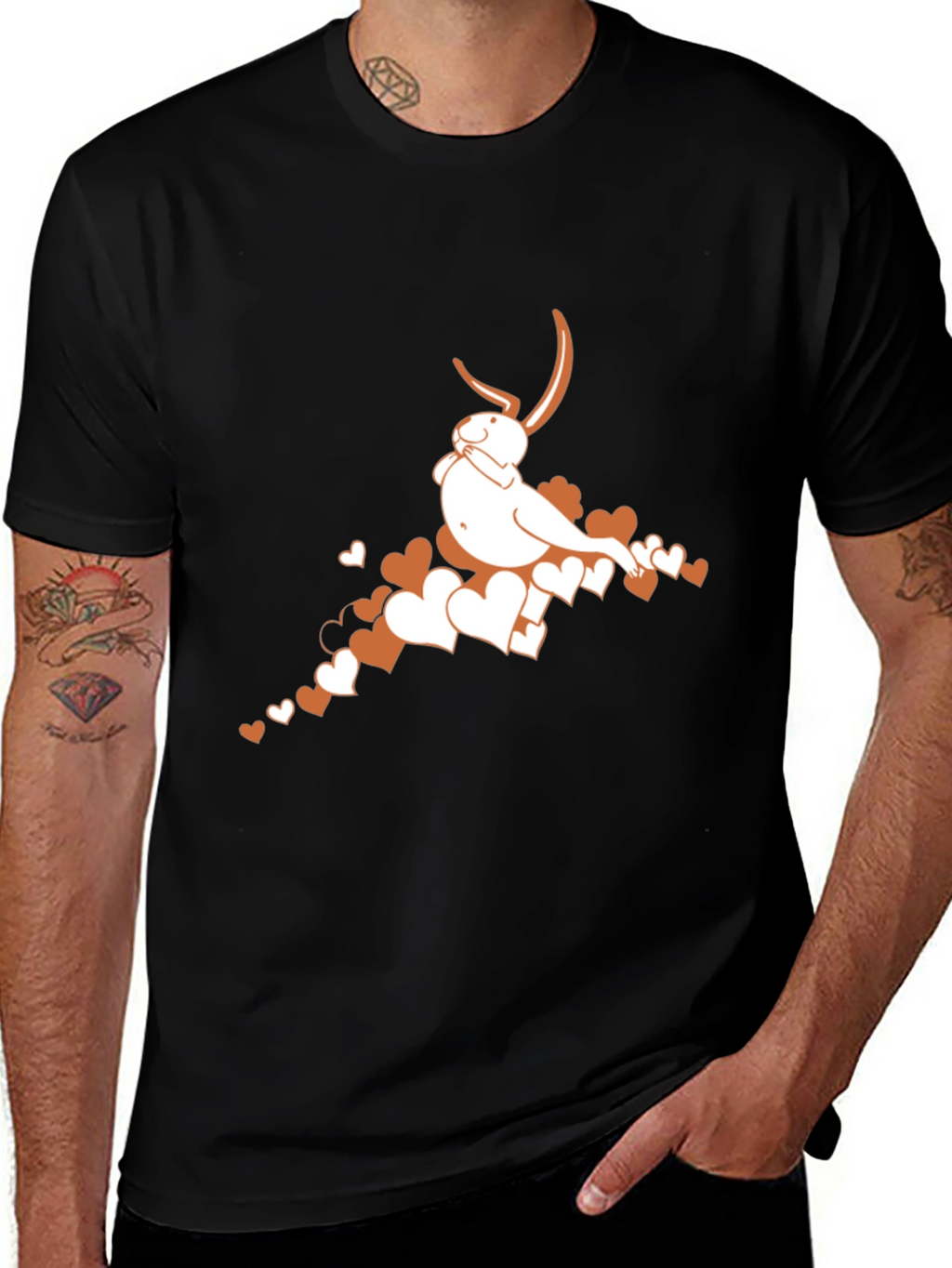 Bunny Heart Graphic Tee - Black Casual T-Shirt