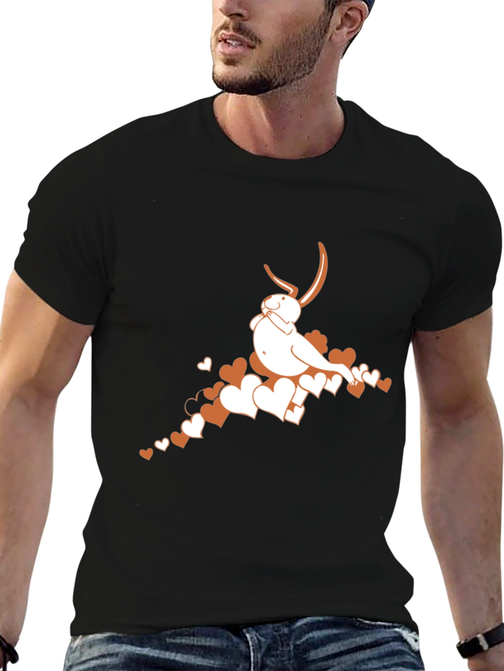 Bunny Heart Graphic Tee - Black Casual T-Shirt