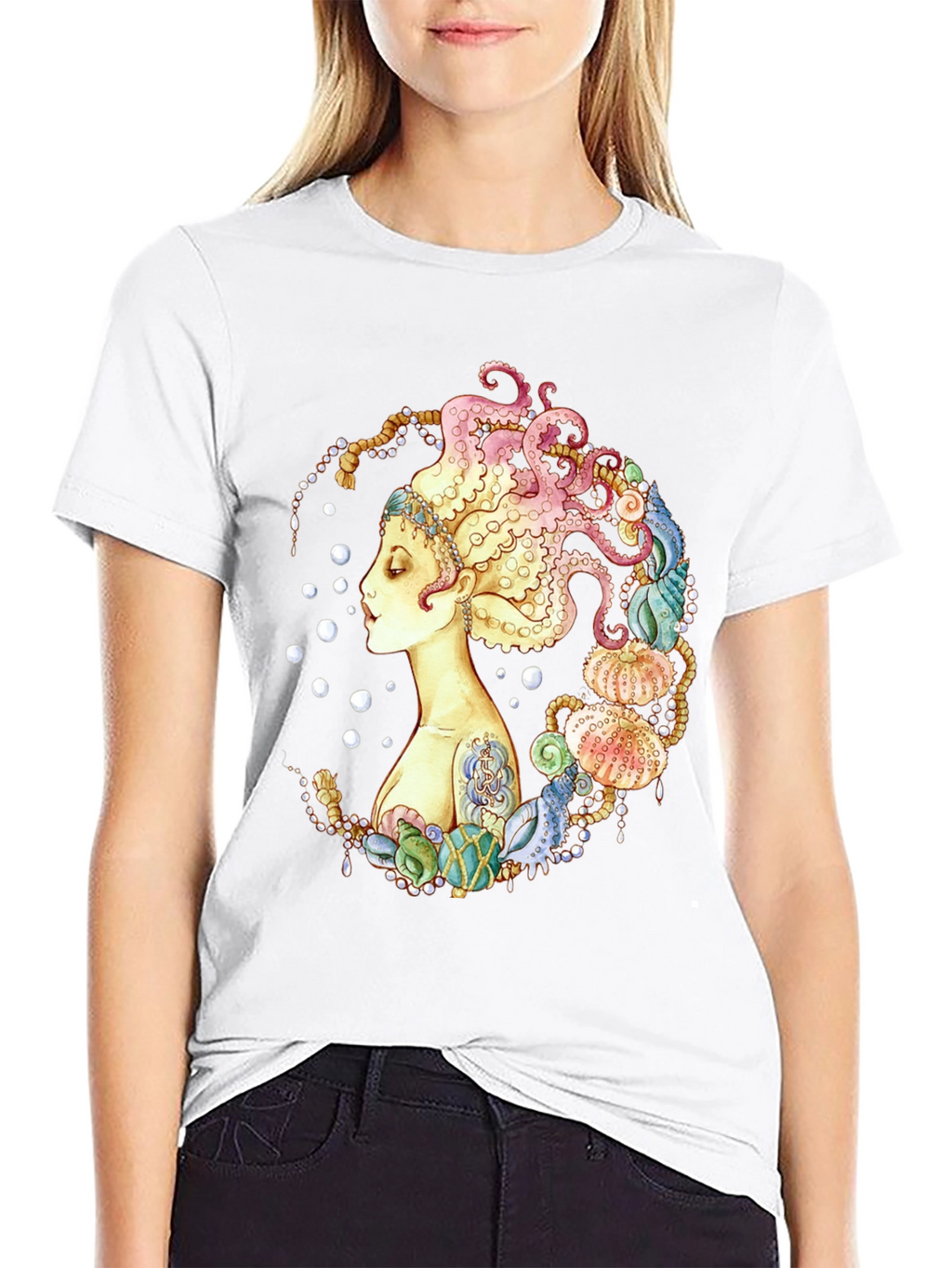 Octopus Mermaid Graphic Print T-Shirt