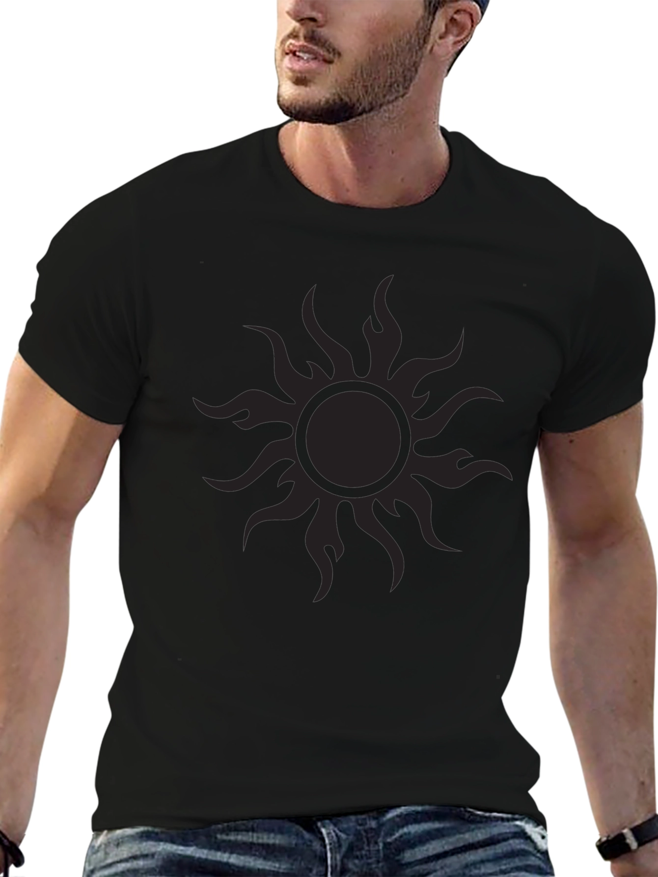 Mens Black Sun Graphic T-Shirt