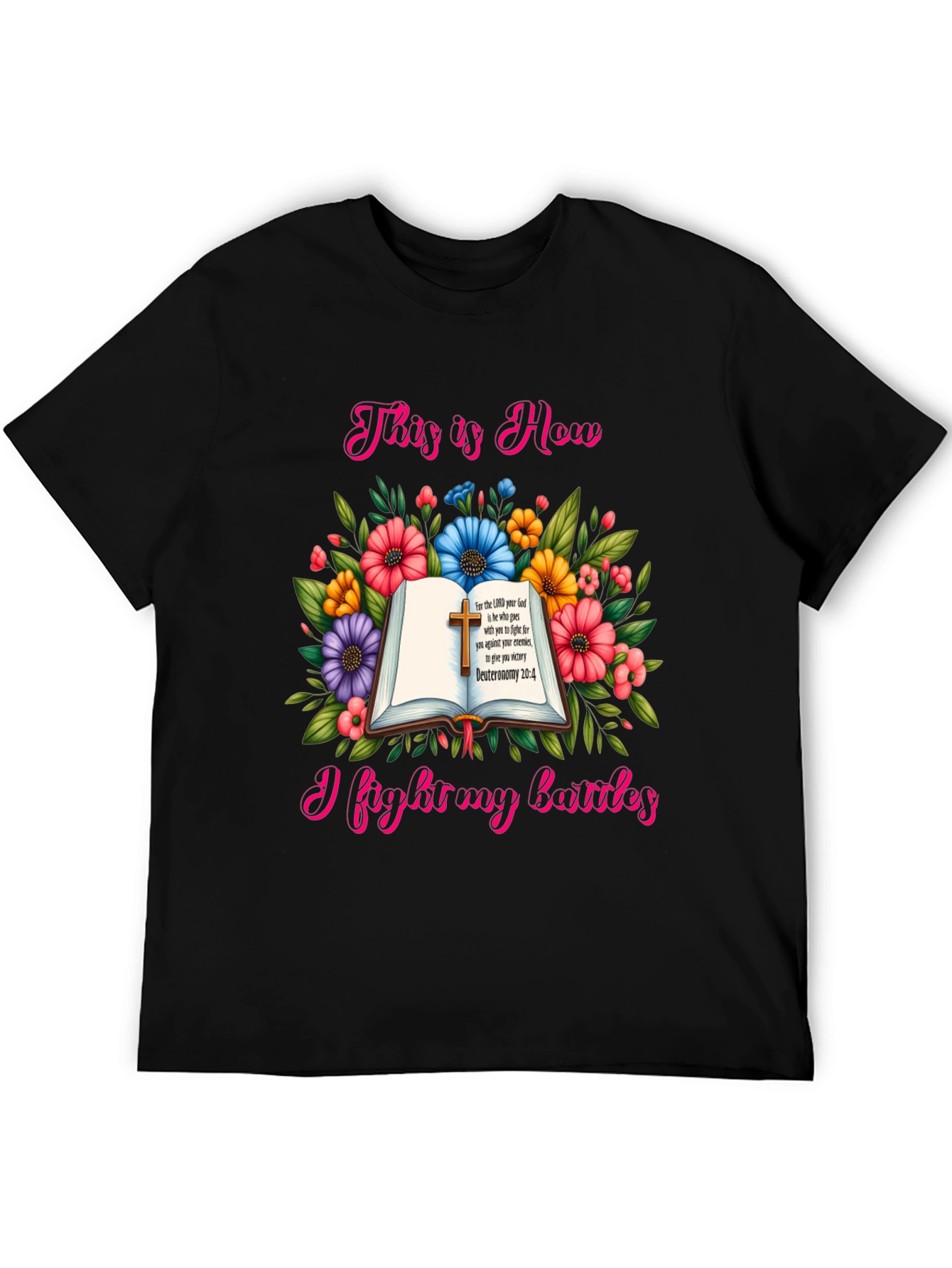 Faithful Battles T-Shirt: Floral Book Design