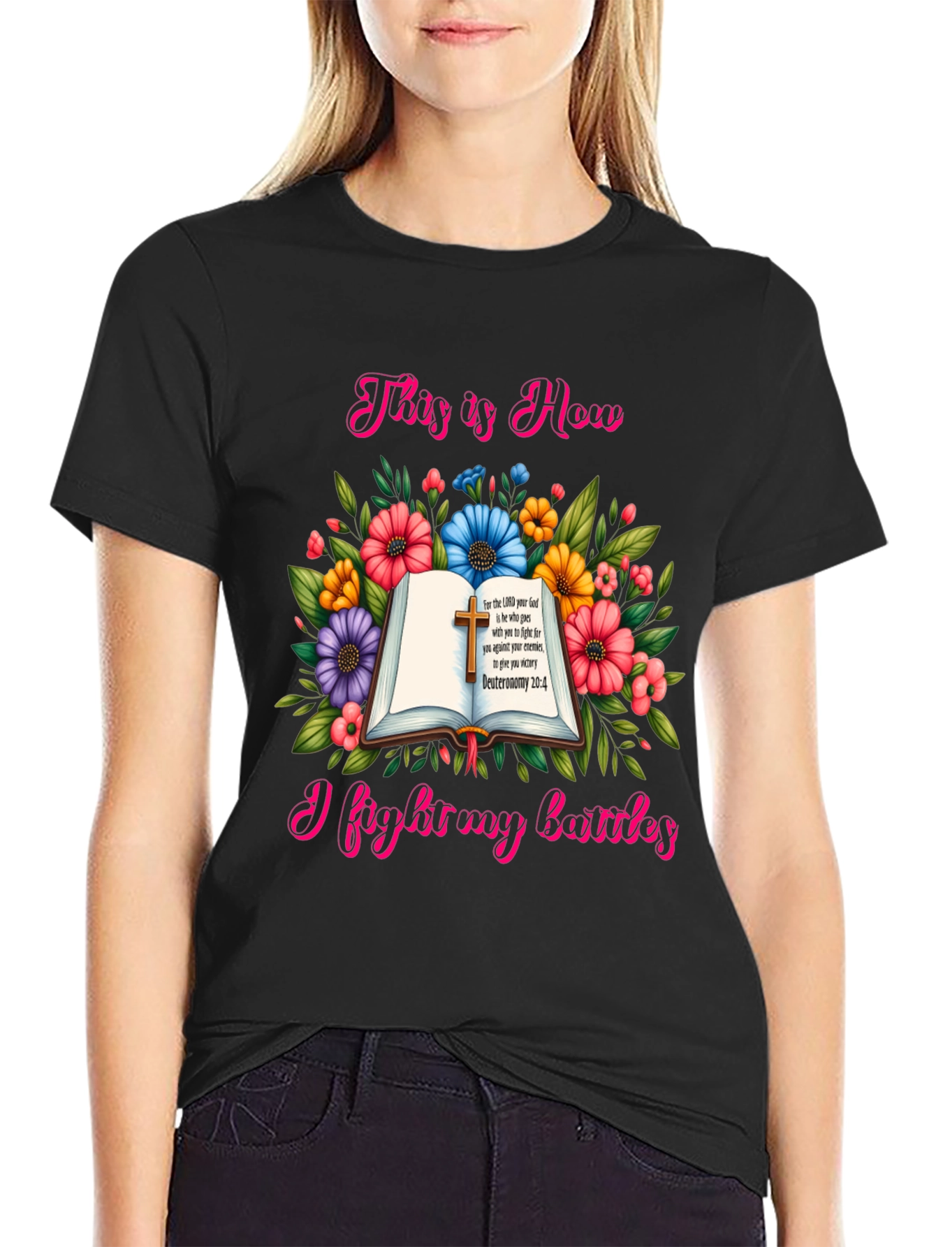 Faithful Battles T-Shirt: Floral Book Design