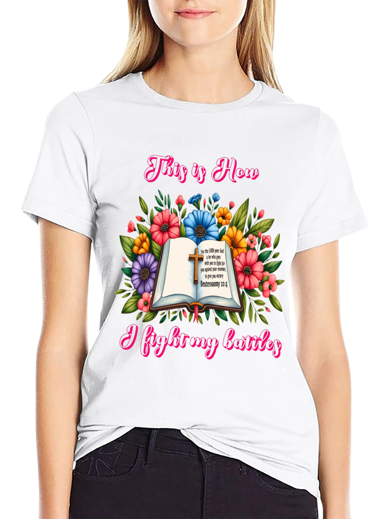Faithful Battles T-Shirt: Floral Book Design