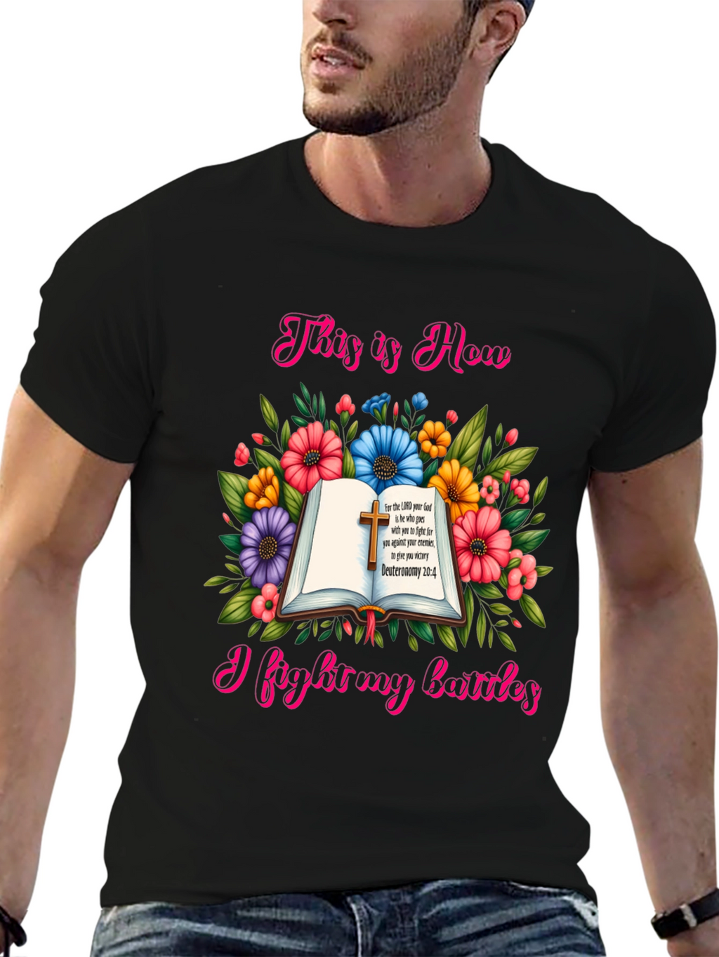 Faithful Battles T-Shirt: Floral Book Design