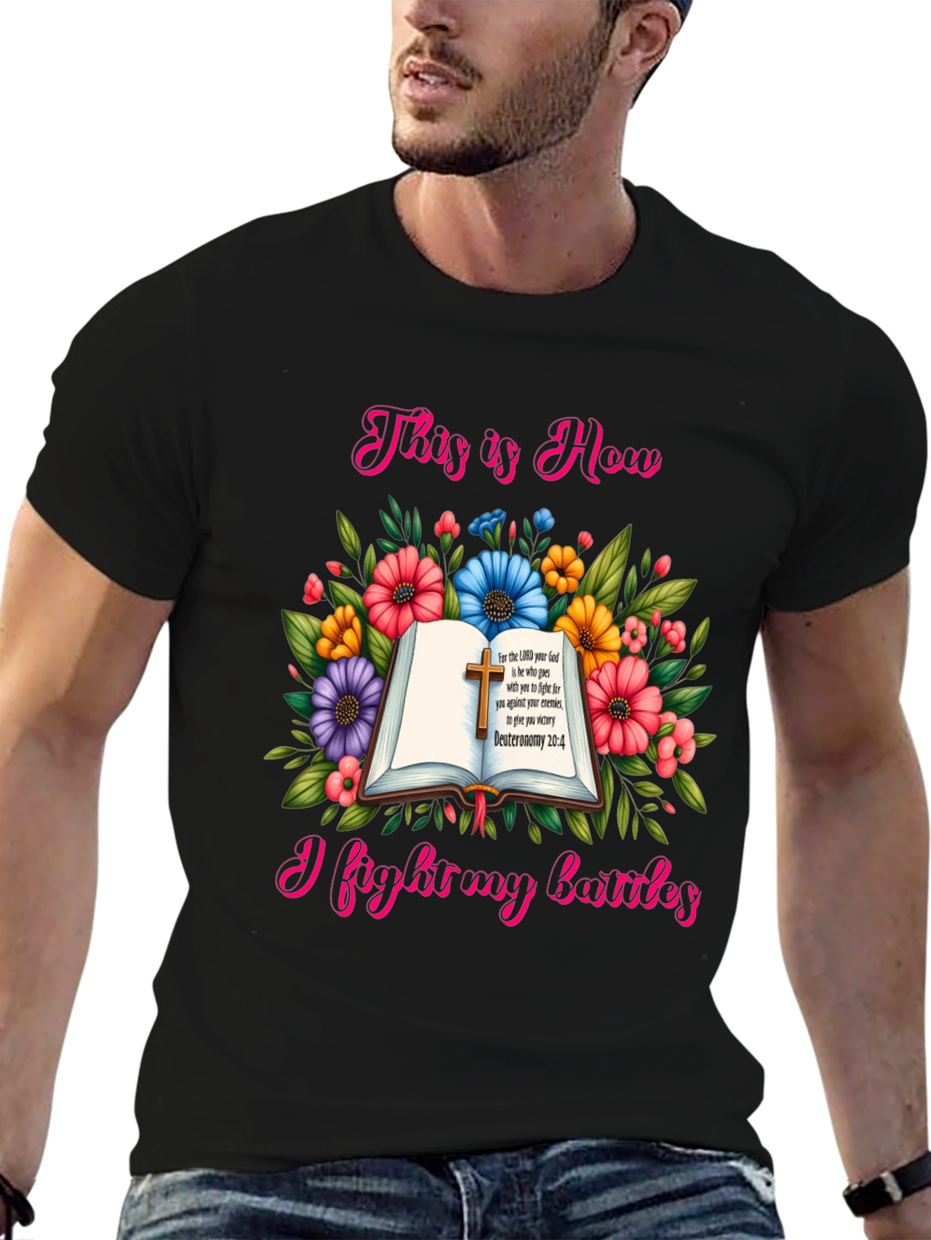 Faithful Battles T-Shirt: Floral Book Design