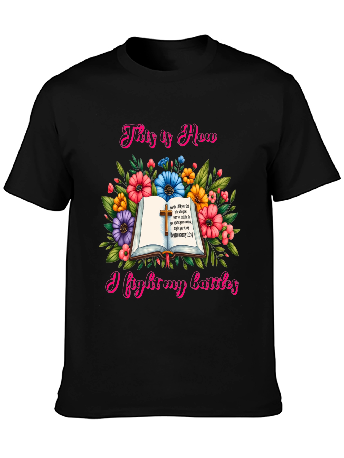Faithful Battles T-Shirt: Floral Book Design